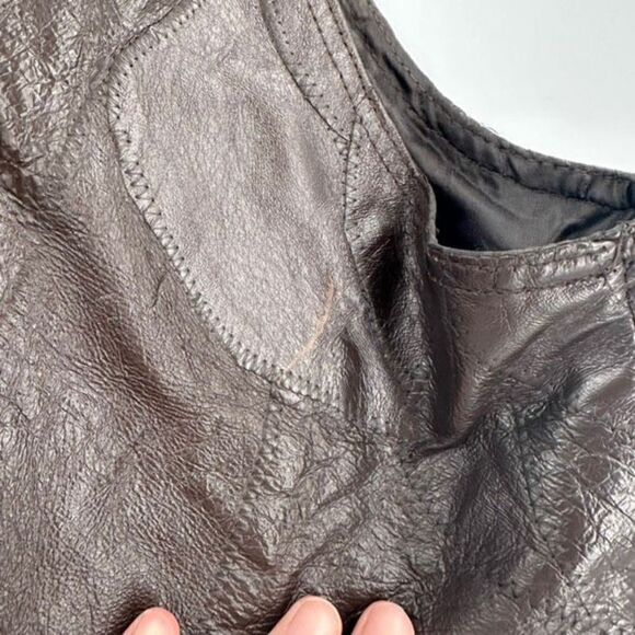 Vintage Direct Source Men's Leather Lined‎ Sleeveless Vest Patchwork Brown Large - Picture 9 of 13